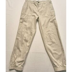 Gap women's light khaki flat‎ front chino pants pockets taper legs sz. Lg